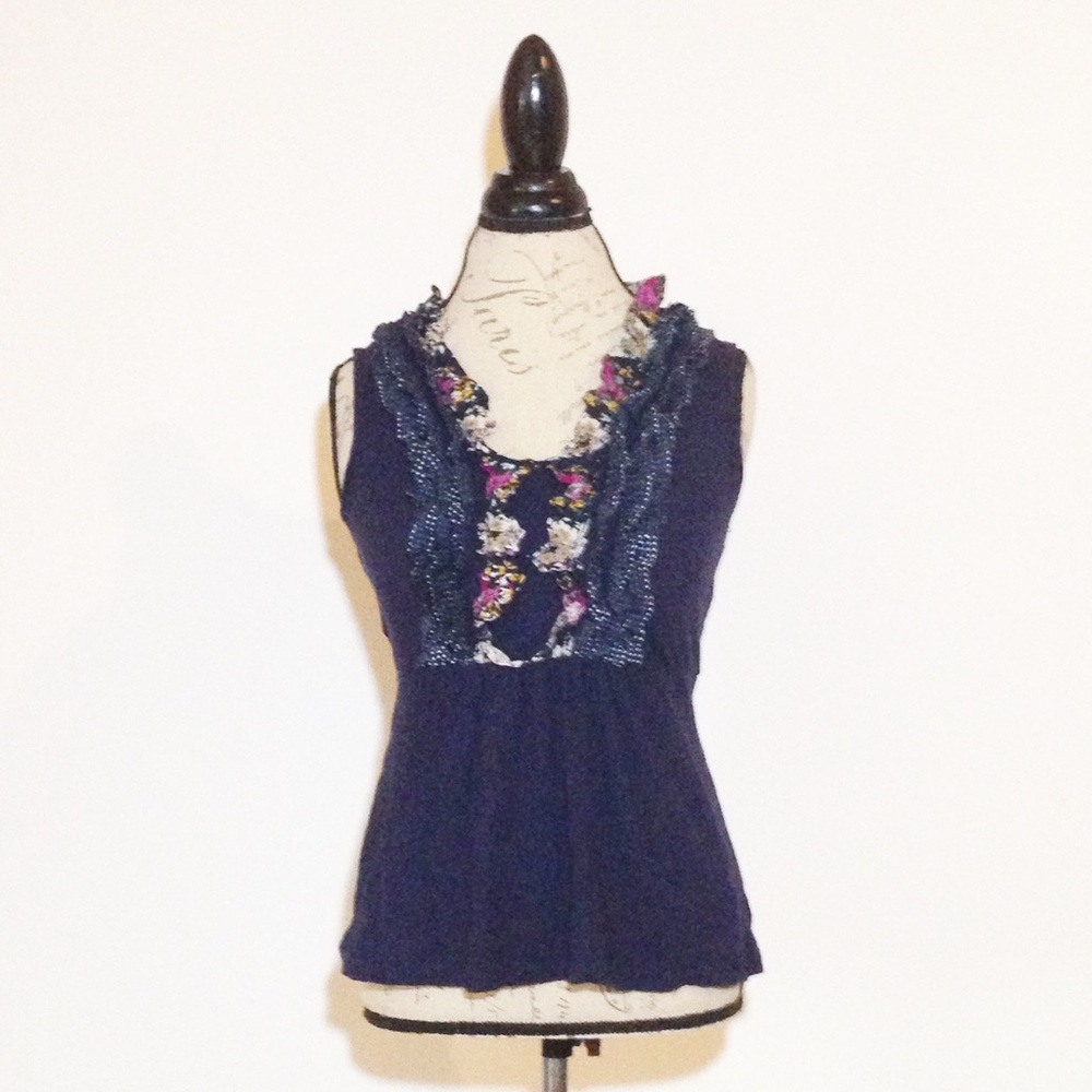 Anthropologie Deletta Ruffle front Sleeveless Top